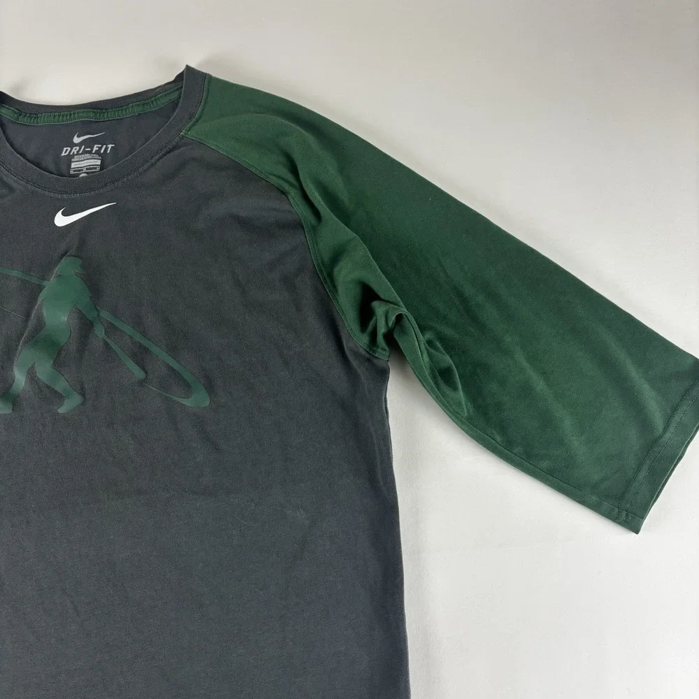 NIKE‎ Shirt Men's M Dri-Fit Baseball Bat Swing Raglan Half Sleeve Black Gray Med